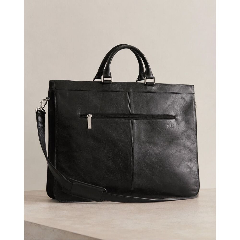 HOBO Black Leather Laptop Tote with Shoulder Strap